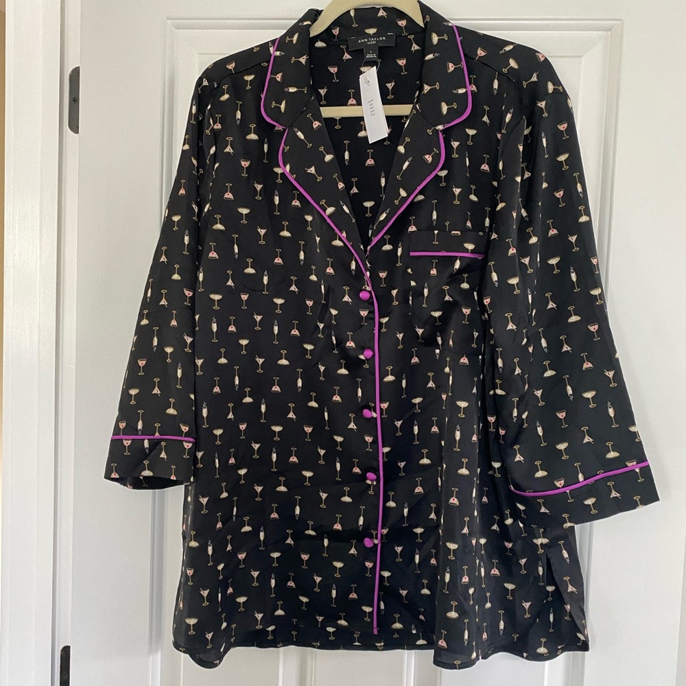 Ann Taylor Black and Purple Cocktail Print Pajamas
